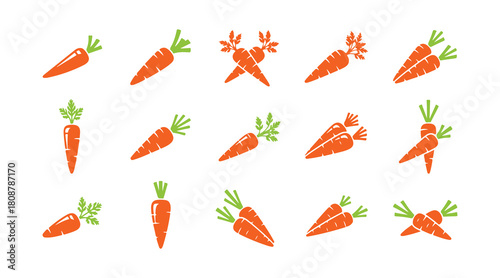 Carrot icon collection in vector style, isolated for clean layout.