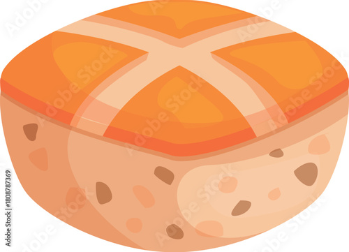 Freshly baked hot cross bun with icing cross, a traditional easter treat symbolizing the crucifixion of jesus