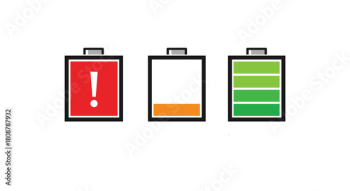Three battery icons showing different charge levels and an error indicator.