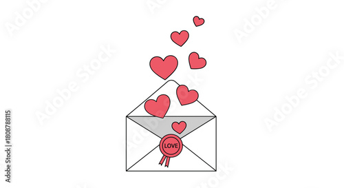 Envelope with pink hearts emerging, symbolizing love and affection being sent.