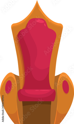 Cartoon illustration of a majestic golden throne with red upholstery, representing royalty, power, and authority