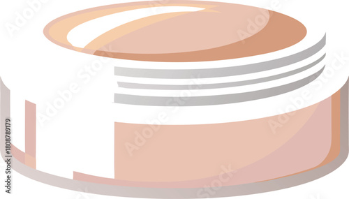 Close up of a round jar with a white lid containing a light brown substance