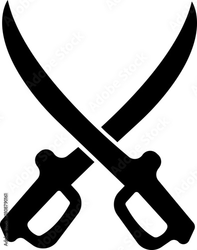 Crossed Swords Icon with Blade, Saber, Cutlass, Sword, Weapon, Steel and Combat Symbols in Black Flat Style Vector for Medieval and Battle Design