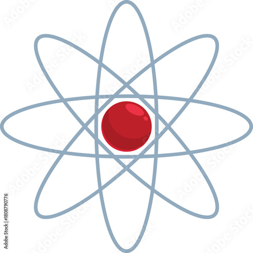Stylized atom with orbiting electrons symbolizing scientific discovery, research, and knowledge