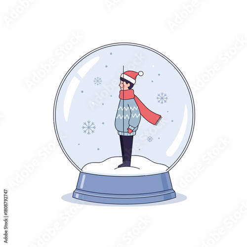 Enchanting snow globe scene featuring a whimsical figure amidst winter flurries in playful attire