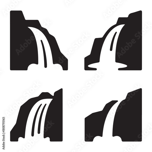 Cliff waterfall strong flowing water natural scenic silhouette vector