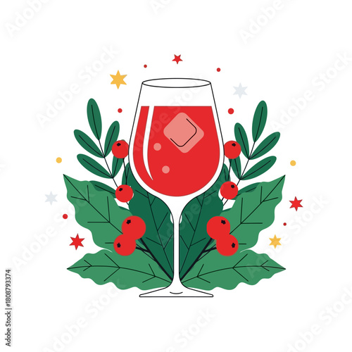 Festive drink in a glass with seasonal garnish and decoration for celebrations