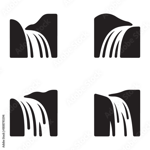 Tropical waterfall lush nature river cliff silhouette vector artwork