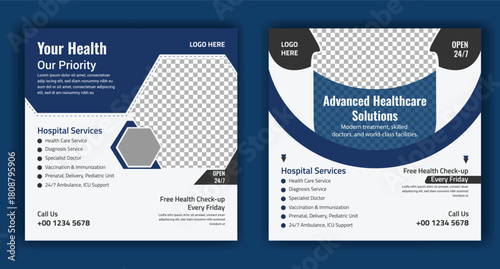 Healthcare Awareness Campaign post banner Design and Professional Healthcare Treatment Poster vector