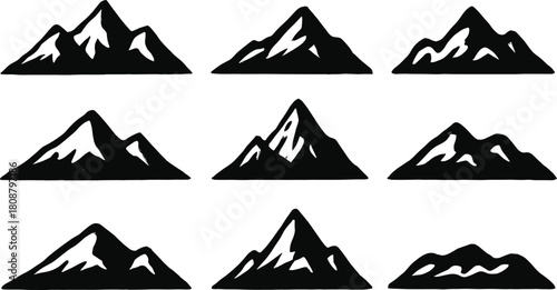 Mountain silhouettes collection: bold black and white peaks