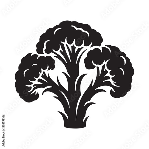 Black silhouette broccoli floret healthy food icon