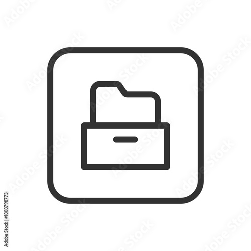 Office, Work Folder Archive line icon – folder with archive label or box outline vector for document archiving, records storage, long-term filing UI