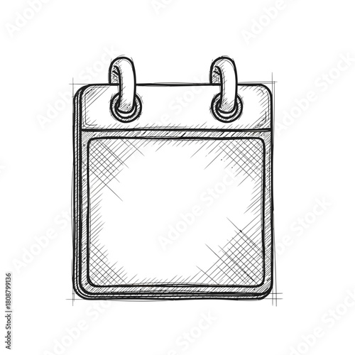 Hand-drawn sketch of a blank calendar icon with space for writing, perfect for design projects