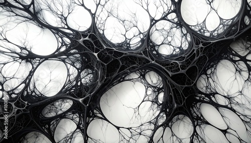 Monochrome abstract cosmic web pattern with intricate neural network connections
