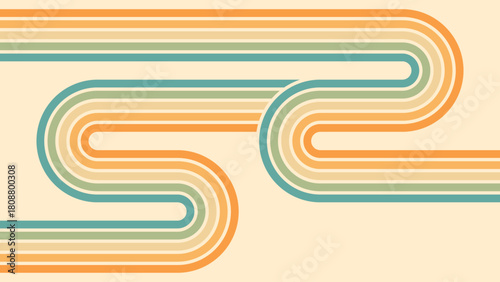 Abstract background of rainbow groovy Wavy Line design in 1970s Hippie Retro style. Vector pattern ready to use for cloth, textile, wrap and other.