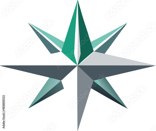 Geometric eight pointed starburst with teal and grey facets