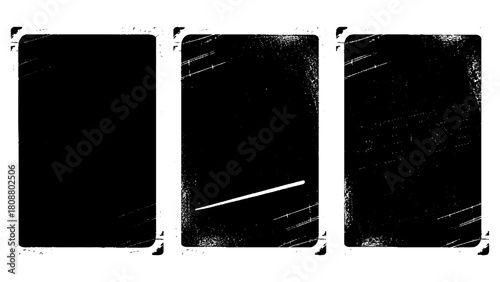 Set of Old Black Empty Aged Vintage Retro Damaged Paper Cardboard Photo Card. Blank Frame. Torn and crumpled pattern for poster. can be used to replicate the aged and worn look  for  creative design.