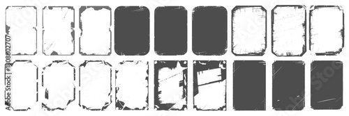 Set of Old Black Empty Aged Vintage Retro Damaged Paper Cardboard Photo Card. Blank Frame. Torn and crumpled pattern for poster. can be used to replicate the aged and worn look  for  creative design.
