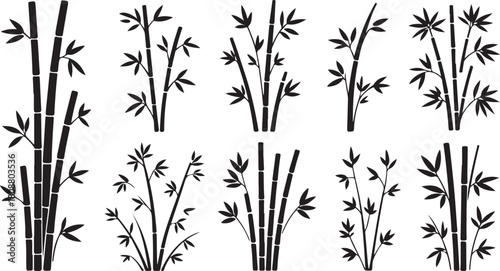 Stylized black bamboo stalks with leaves graphic