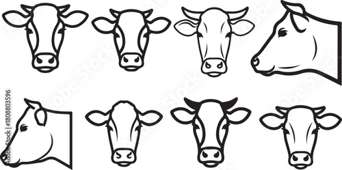 set of black and white face of cow vector