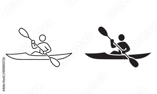 Kayaker icon outline and solid silhouette design