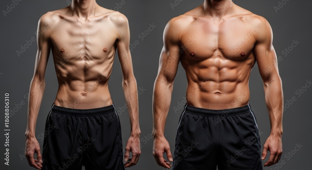 Fototapeta premium Body Transformation - From Skinny to Muscular Physique.