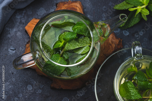 Mint tea in a glass mug