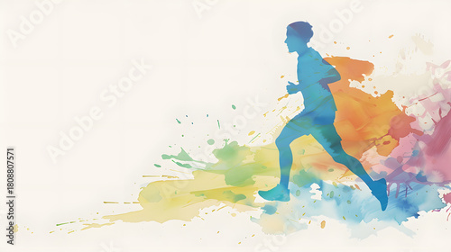 minimal watercolor jogging person pastel tones