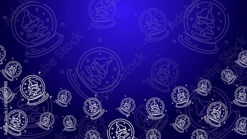 Doodle Snow Globe Seamless Pattern Loop 4K. Christmas and Winter Holiday Blue Background Animation