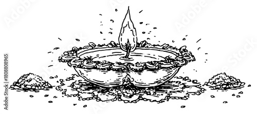 Traditional burning diya oil lamp with rangoli powder for Diwali festival sketch style vector