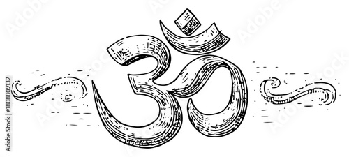 Hand drawn om symbol sacred hindu mantra spiritual vector illustration