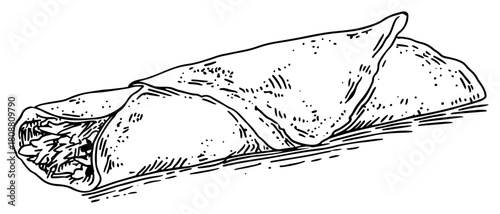 Stuffed wrap burrito sandwich hand drawn fast food vector illustration