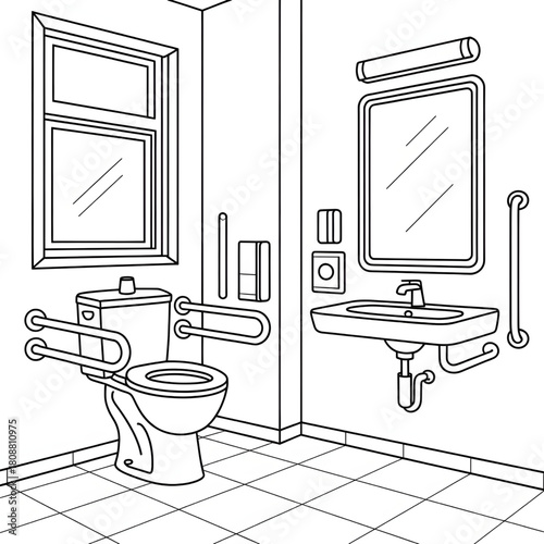 Accessible Bathroom Interior Line Art Coloring Page