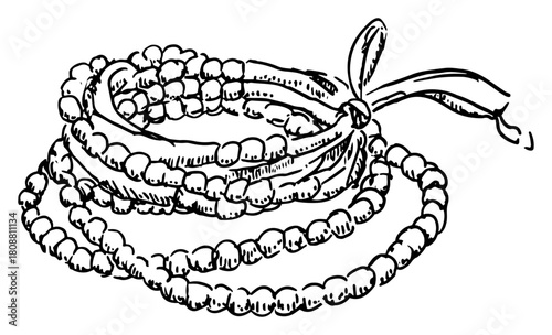 Mala Prayer Beads Rosary Bracelet Hand Drawn Sketch Vector