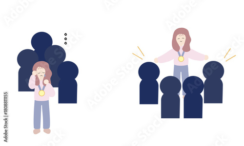 成功して孤立する女性と成功して祝福される女性