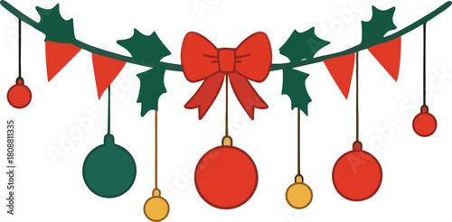  Vector Colorful christmas garland with shiny baubles festiveeps