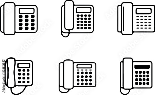 "Landline Telephone Icons Set – Office Phone Line, Call Device Vector Illustration"