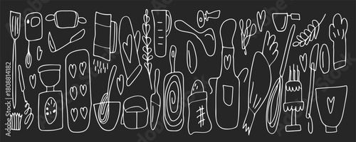 Chalk alphabet and word cloud written on blackboard for vintage typography design