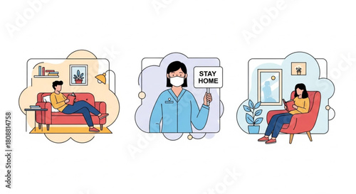 Stay home and unwind with a book in a cozy space, with caring healthcare professional encouraging you to relax in your personal haven