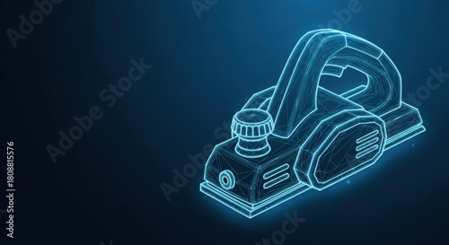 Fototapeta Naklejka Na Ścianę i Meble -  A wireframe 3d rendering of an electric wood planer tool on a dark blue background