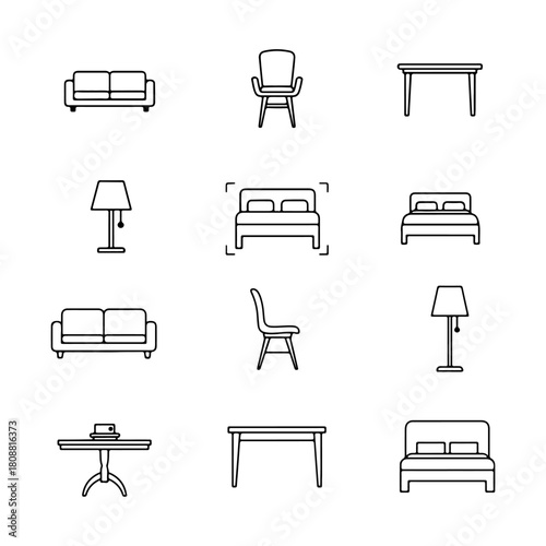 silhouette pack of table chair, and more icons