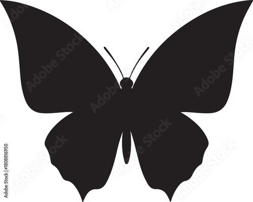 Black Silhouette Butterfly with Large Wings on White Background insect