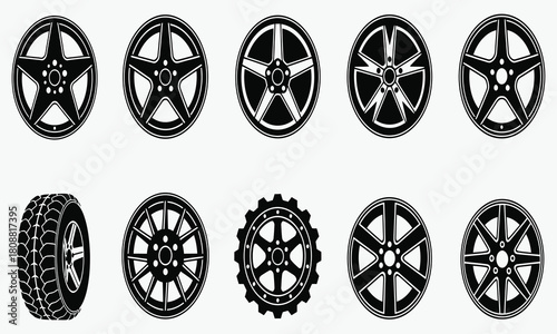 Collection of Diverse Automotive Wheel Designs and Tire Tread Patterns