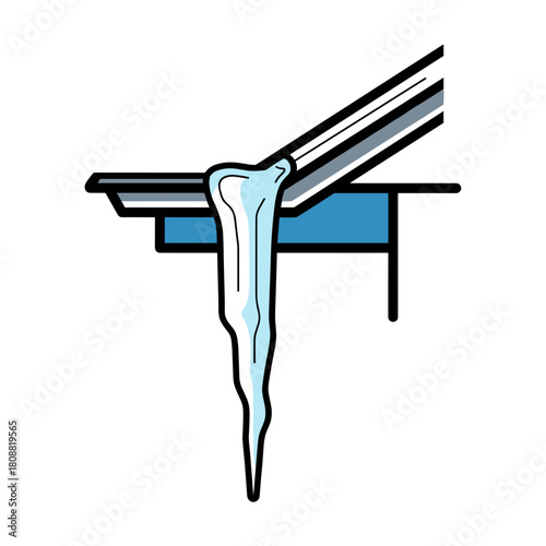 Icicle hanging from building gutter, winter weather and cold temperature symbol in environmental graphic