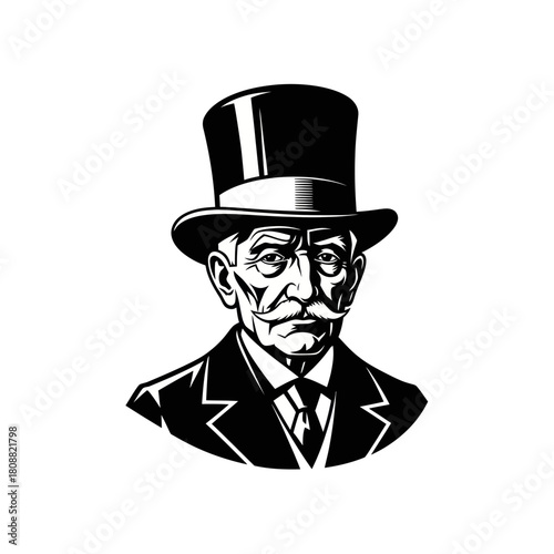 Elegant gentleman portrait wearing a top hat and suit, vintage style.