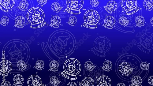 Doodle Snow Globe Seamless Pattern Loop 4K. Christmas and Winter Holiday Blue Background Animation