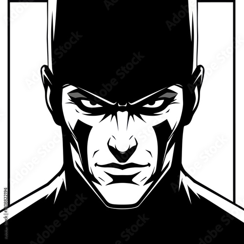 Intense gaze of a masked vigilante with determined expression and focused eyes.