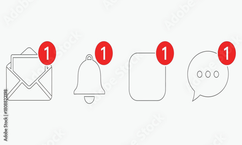 Set of Digital Notification Icons Representing Unread Messages, New Alerts, and Pending Updates for Web and Mobile User Interfaces – Modern UI Communication Symbols