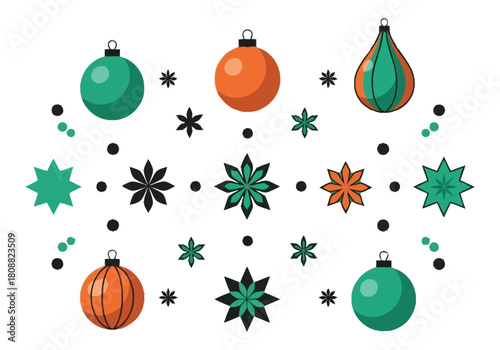 Festive Holiday Ornaments and Stars Decoration Winter Celebration Elements