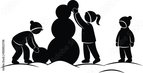 Black vector illustration of a loving family silhouette with man woman boy and child